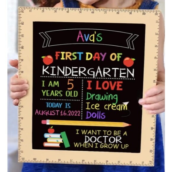 First and Last Day of School Board 13x11in with wooden Ruler Frame double sided - Picture 2 of 3